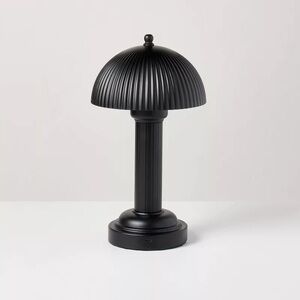 11.5" Fluted Metal Rechargeable Library Table Lamp Black - Hearth & Hand